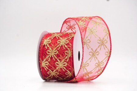 Red Glitter Tied Bow Pattern Wired Ribbon_KW0460GC-7-7